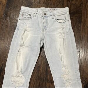 AG Adriano Goldschmied Ex-Boyfriend Slouchy Slim Raw Hem Light Wash Jeans Sz 25